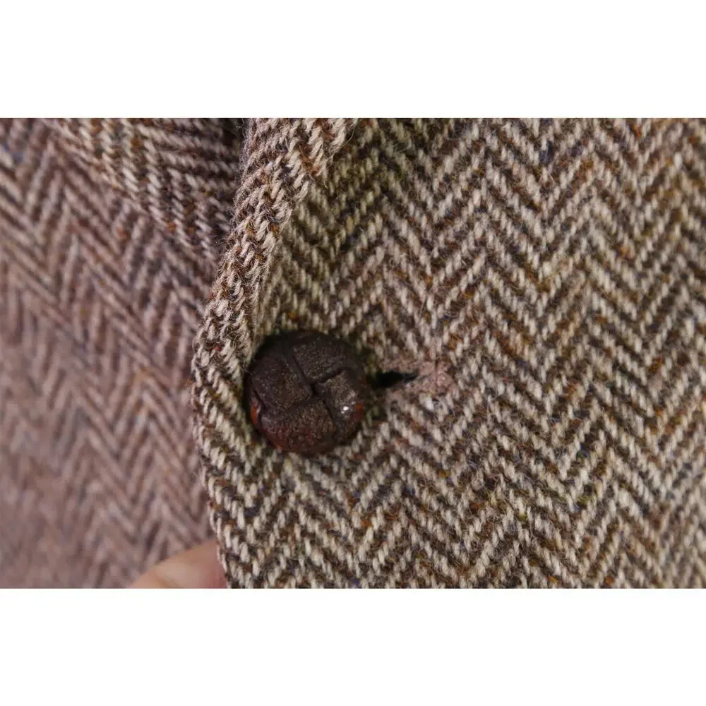 Harris Tweed Brown Herringbone Tweed 2-Btn Wool Blazer Jacket 38R